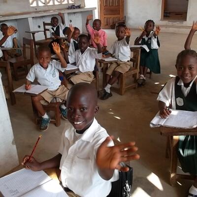 Students attending St. Martin's Catholic High School, Liberia
