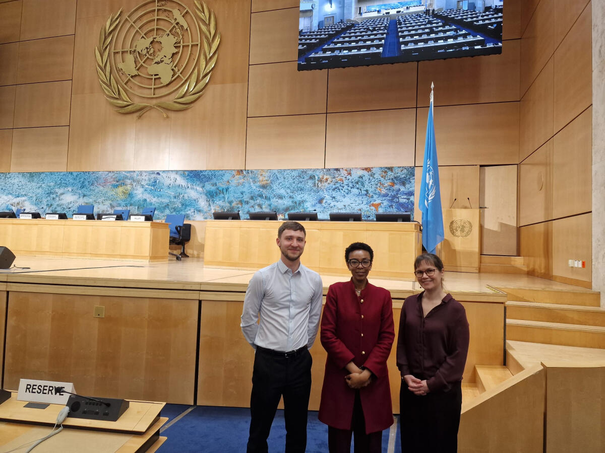Fionn Casey and Naidi McDonnell with Yvonne Kivuti, Kenya Permanent Mission to the UN.